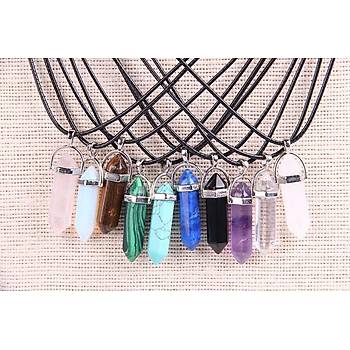 Kuvars Kristal Kolye White Jade Altgen Stun Siyah Suni Deri Kordon 