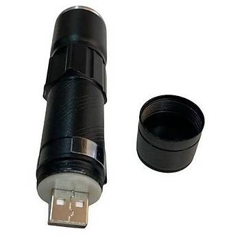 Mini Fener Dahili Batarya Kendinden USB �arj Soketli T6 Led Zoom