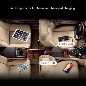 QC3.0 Araç Şarj 4 USB Portlu Ön Arka Koltuk Klip Yolcu Adaptörü 