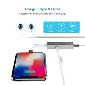 Apple MFi Sertifikal 2 in 1 Lightning 3.5mm Kulaklk Jak Adaptr 
