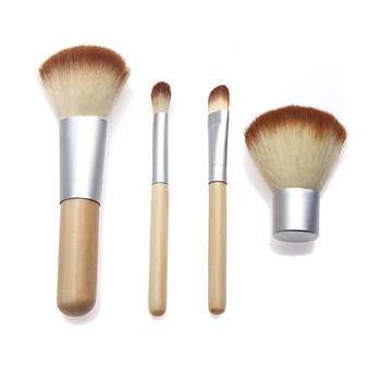 4 lü Set Doğal Bambu Saplı Kozmetik Toz Allık Makyaj Fırçaları