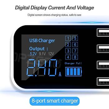 8 USB Portlu LED Ekran Ara ve Masast arj  Adaptr 40W 2.4A 