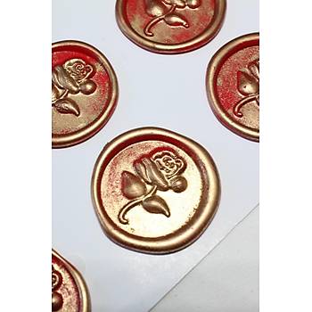 Mühürcüm Red Gold Rosebuds 12 Adet 3D Hazır Kendinden Yapışkanlı Sticker Mühür RM2105