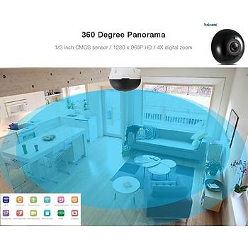 360° Panoramik 960P HD WiFi IP IR VR Kamera 4xZoom 2 yönlü Ses