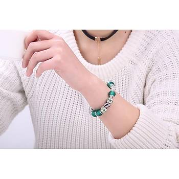 Zümrüt Yeşil Taşlı Boncuk Bilezik Gümüş Kaplama Bileklik