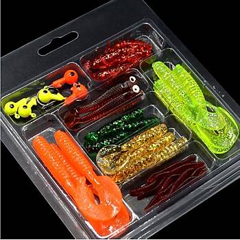 PROFISHER 33 lü Set Silikon Jiket İğne Kurşun Kafa Sahte Yem Set  