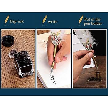 Tüy Divit Kalem Mürekkep Mühür Kaşık 10 lu Pirinç Set Cren Kuşu