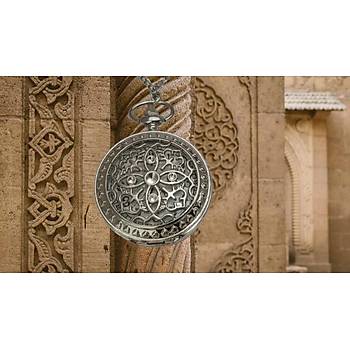 Kuvars Köstekli Cep Saati Silver Antika Kolye Dört Yaprak Desenli