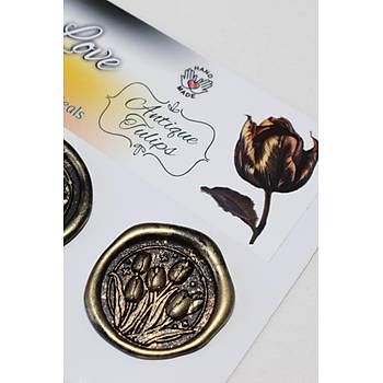 M�h�rc�m Antique Tulips 12 Adet 3D Haz�r Kendinden Yap��kanl� Sticker M�h�r RM2108