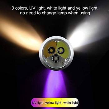 365nm UV - Beyaz - Sarı 3 Renk LED Fener 10W Takı Para Kimlik Pet