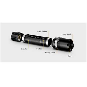 CREE LED El Feneri Odak Ayarl Zoomlu 18650 arjl + Adaptr  