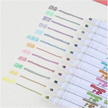 Çift Hat Out Line Pen 12 Renk Kontür Vurgulayıcı Dekoratif 2mm Uç