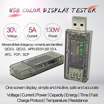 5A 30V USB Renkli Dijital Ekran Voltmetre Ampermetre Akım Ölçer 