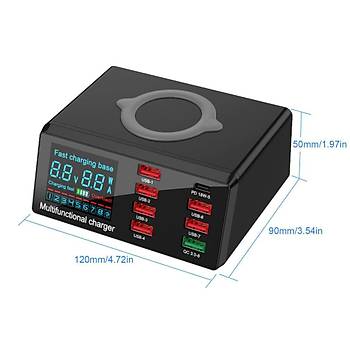 100W 8 Port USB Hızlı Şarj Cihazı PD QC3.0 HUB Qi Kablosuz Şarj 