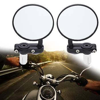 Motosiklet Yan Dikiz Ayna Set Alüminyum Siyah 22mm Gidon Bar Sonu 