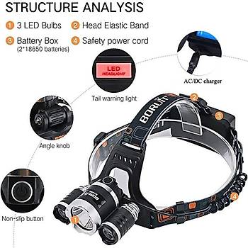 Uv + 2 Beyaz Led Zoom Ayarl Kafa Lambas + 2*18650 Pil TMWT