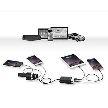 MEIDI Araç Þarj 4 USB ve Çakmak Hýzlý Þarj Adaptörü 2mt Kablo Cep Telefonu Tablet