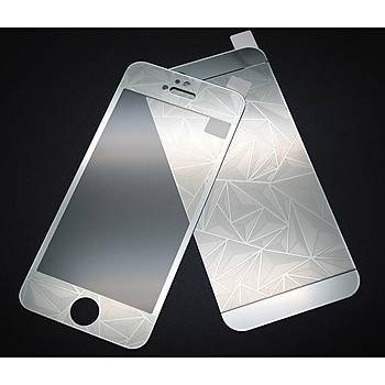 iPhone 5 5S İçin Ön/Arka Mirror Aynalı 3D Ekran Koruyucu Tamperli Cam Gümüş Renk