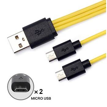 2 Mikro Uç Çıkışlı 2 in 1 Mini USB Kısa Çoklu Şarj Kablosu 