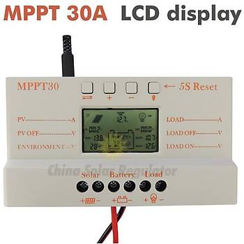MPPT 30A Solar Þarj Regülatörü 12V-24V 5V USB Þarj LCD Ekran