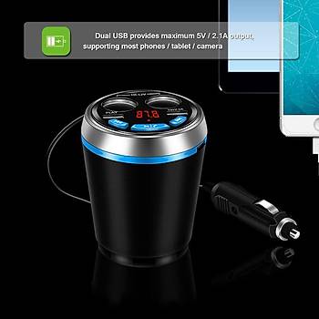 Araç Kiti Çakmak Bardak Tutucu BT 3.0+EDR FM Verici Müzik MP3 Çalar Sesli Görüşme