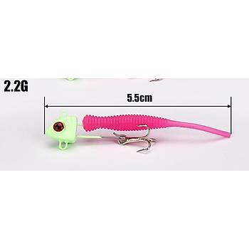 PROFISHER 2 Adet Kur�un Fosforlu Kafa ��neli Silikon Yem 5.5 cm 2.2g 