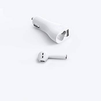 USB 2.4A Araç Hýzlý Þarj + Bt 5.0 Kulaklýk Dokunmatik Mikrofon Sol Kulak