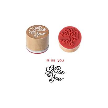 Ahşap Damga 3?lü Mühür Set Love - Miss You - Thank You Temalı