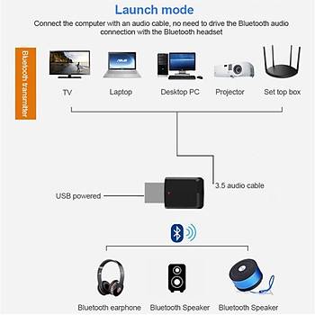 Bt V5.0 Alıcı Verici A2DP AVRCPKablosuz Ses Müzik Adaptörü 3.5mm Aux 3.2Gr