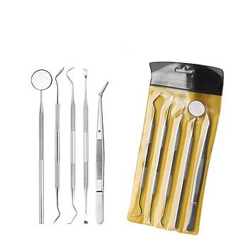 Paslanmaz Çelik Diş Temizleme Ağız Bakımı 5 li Set Ayna Orak Skaler Spatula Cımbız