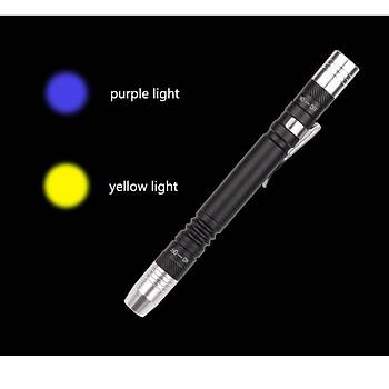 395nm UV ve Sarı Işık İki Yönlü Çift Renk Doktor Tanı El Feneri 
