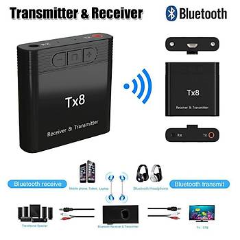 Bluetooth V5.0 Ses Alıcı Verici Adaptörü Şarjlı TX8 Bilgisayar Tv Pc Kulaklık İçin