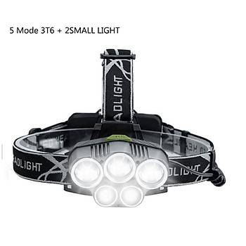 5 Led 6 Modlu Kafa Feneri 3 Beyaz 2 Mavi Yağmur Geçirmez Alüminyum Alaşım 50W