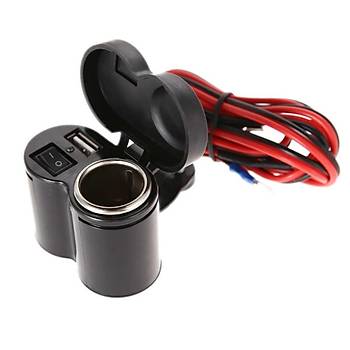 Motosiklet Çakmaklık + USB Şarj Soketi Anahtarlı