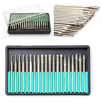 Elmas Freze Taşlama İğne Zımpara 20li Set 2.35mm 3mm Dremel Hobi