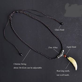 Do�al Tibet Beyaz Kurt Di�i Kolye Ayarl� �rg� �pli Metal Charm Boncuklu