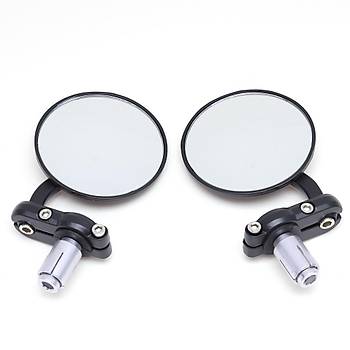 Motosiklet Yan Dikiz Ayna Set Alüminyum Siyah 22mm Gidon Bar Sonu 