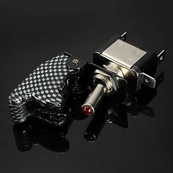 12V 20A K�rm�z� Led Toggle Switch Kontrol SPST On/Of U�ak F�ze Stil Flip Up Kapak