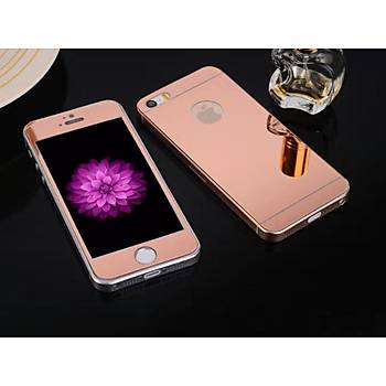 iPhone 5 5S İçin Ön/Arka Mirror Aynalı Ekran Koruyucu Tamperli Cam Rosegold Renk