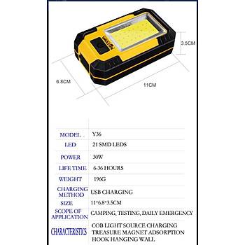 Outdoor 30W Mini Şarjlı 21 LED 3 Mod Projektör Power Bank 