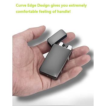 Çift Ark Plazma Alevsiz Çakmak USB Şarjlı Güvenli Yeşil Lacer Sensör Gray W