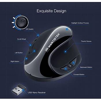 Ergonomik Vertical Mouse 1600DPI 6 Butonlu 2.4GHz Wireless MantisTek® VM1  