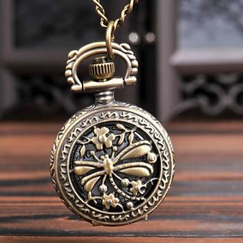 Kuvars Köstekli Mini Cep Saati Kolye Bronz Yusufcuk Desen
