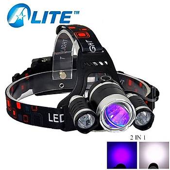 Uv + 2 Beyaz Led Zoom Ayarl Kafa Lambas + 2*18650 Pil + Duvar arj Cihaz