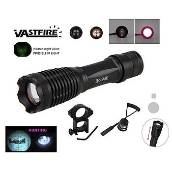 10W 940nm IR Led Gece Görüş Kızılötesi Odaklanabilir Taktik El Feneri Avcılık 