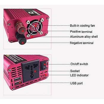 ift USB 2000W 12V to 220V G nvertr arj Dntrc Adaptr 
