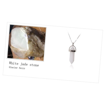 Kuvars Kristal Kolye White Jade Altgen Stun Siyah Suni Deri Kordon 