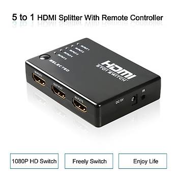 HDMI 1080p Hd Spilitter 5 Port Datc Hub Kutusu ve Uzaktan Kumanada