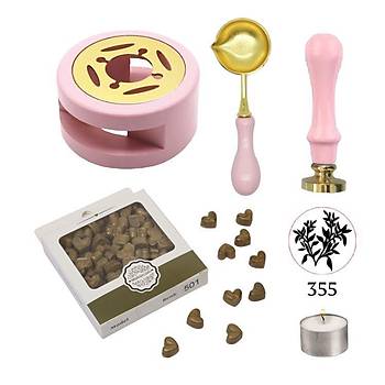 Davetiye Mum Mhr Uygulama Seti Pembe Renk 355 Dal Yaprak