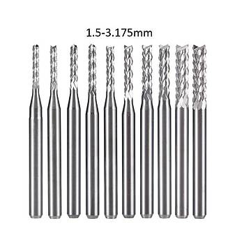 Tungsten Karbr PCB Kesme Oyma CNC Freze U 1.5-3.1mm 10lu Set